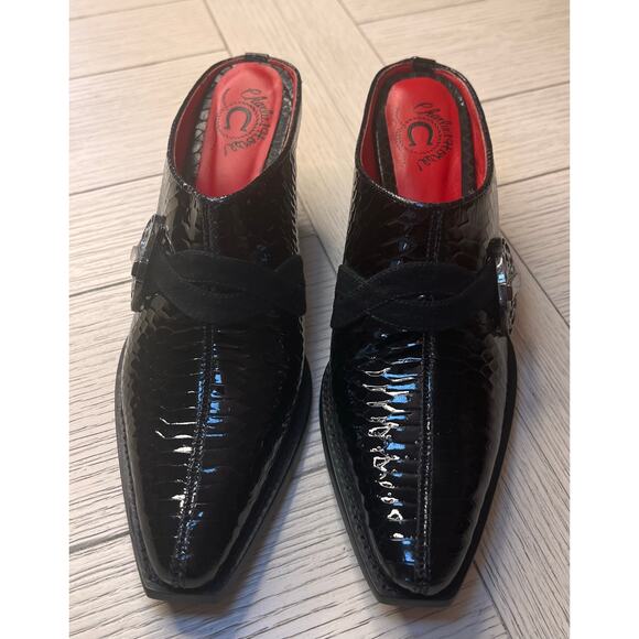 NWB Lucchese women's patent leather croc embossed mule slides w/ 3" heel. Sz 7.5 - Picture 2 of 11